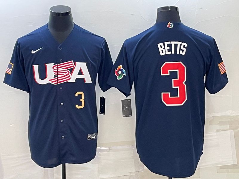 Men 2023 World Cub USA #3 Betts Blue Nike MLB Jersey1->more jerseys->MLB Jersey
